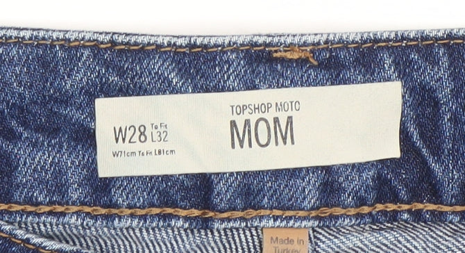 Topshop Women’s Blue Mom Jeans W28 L32 High Rise Cotton