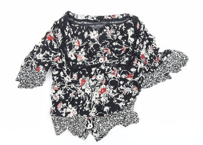 Jane Schofield Womens Black Floral Cotton Tunic Blouse UK 8
