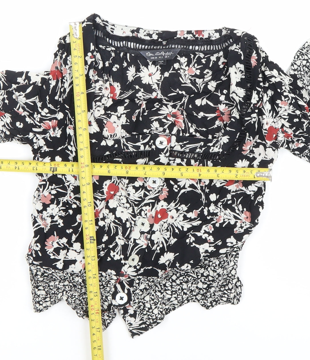 Jane Schofield Womens Black Floral Cotton Tunic Blouse UK 8