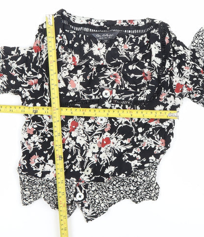 Jane Schofield Womens Black Floral Cotton Tunic Blouse UK 8
