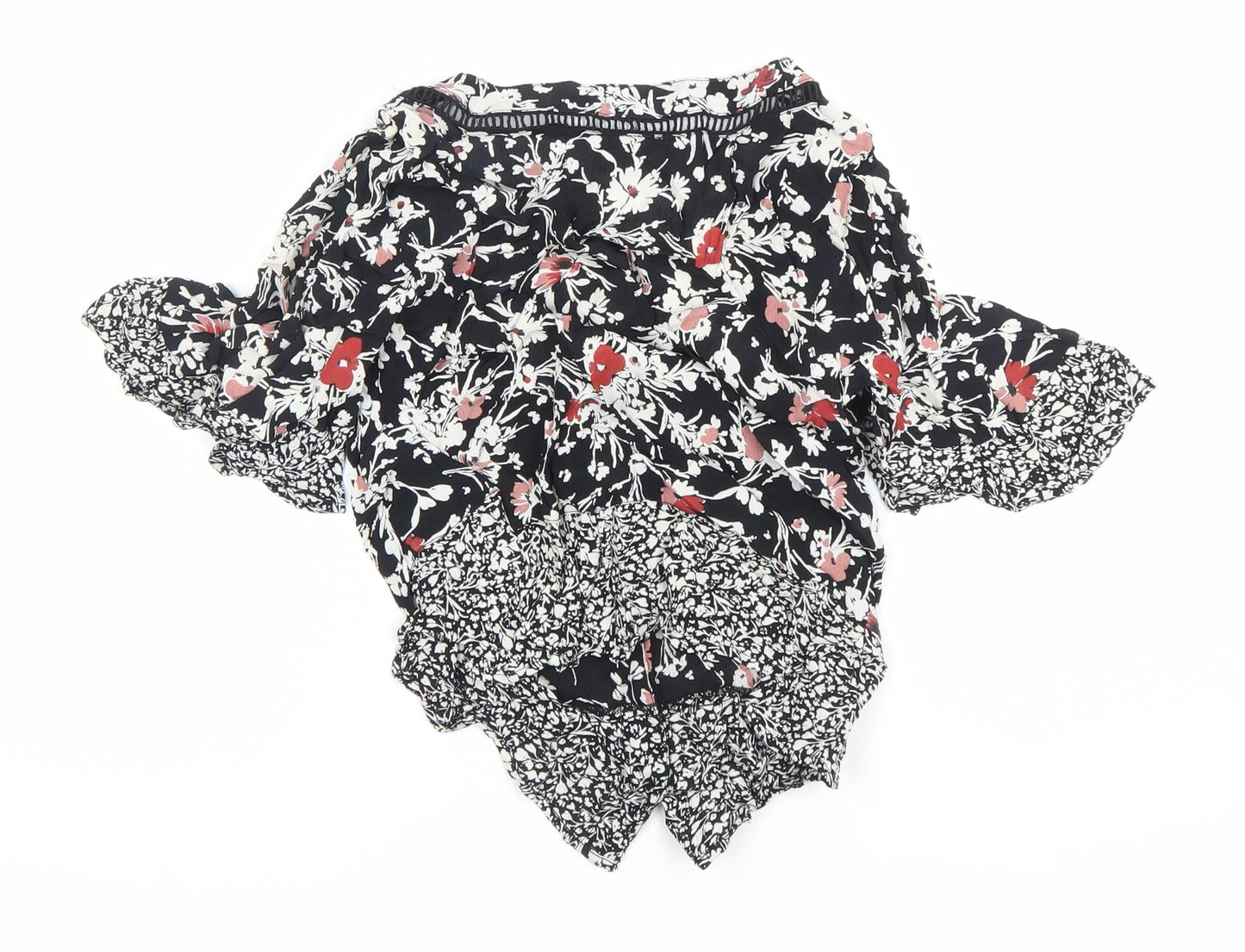 Jane Schofield Womens Black Floral Cotton Tunic Blouse UK 8
