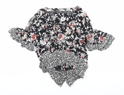 Jane Schofield Womens Black Floral Cotton Tunic Blouse UK 8