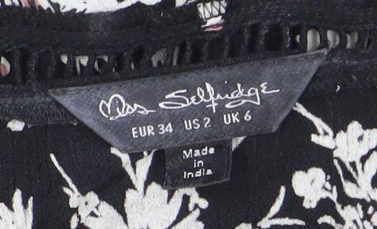 Jane Schofield Womens Black Floral Cotton Tunic Blouse UK 8