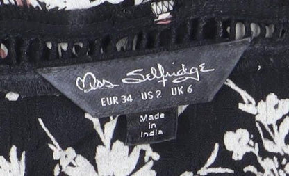Jane Schofield Womens Black Floral Cotton Tunic Blouse UK 8