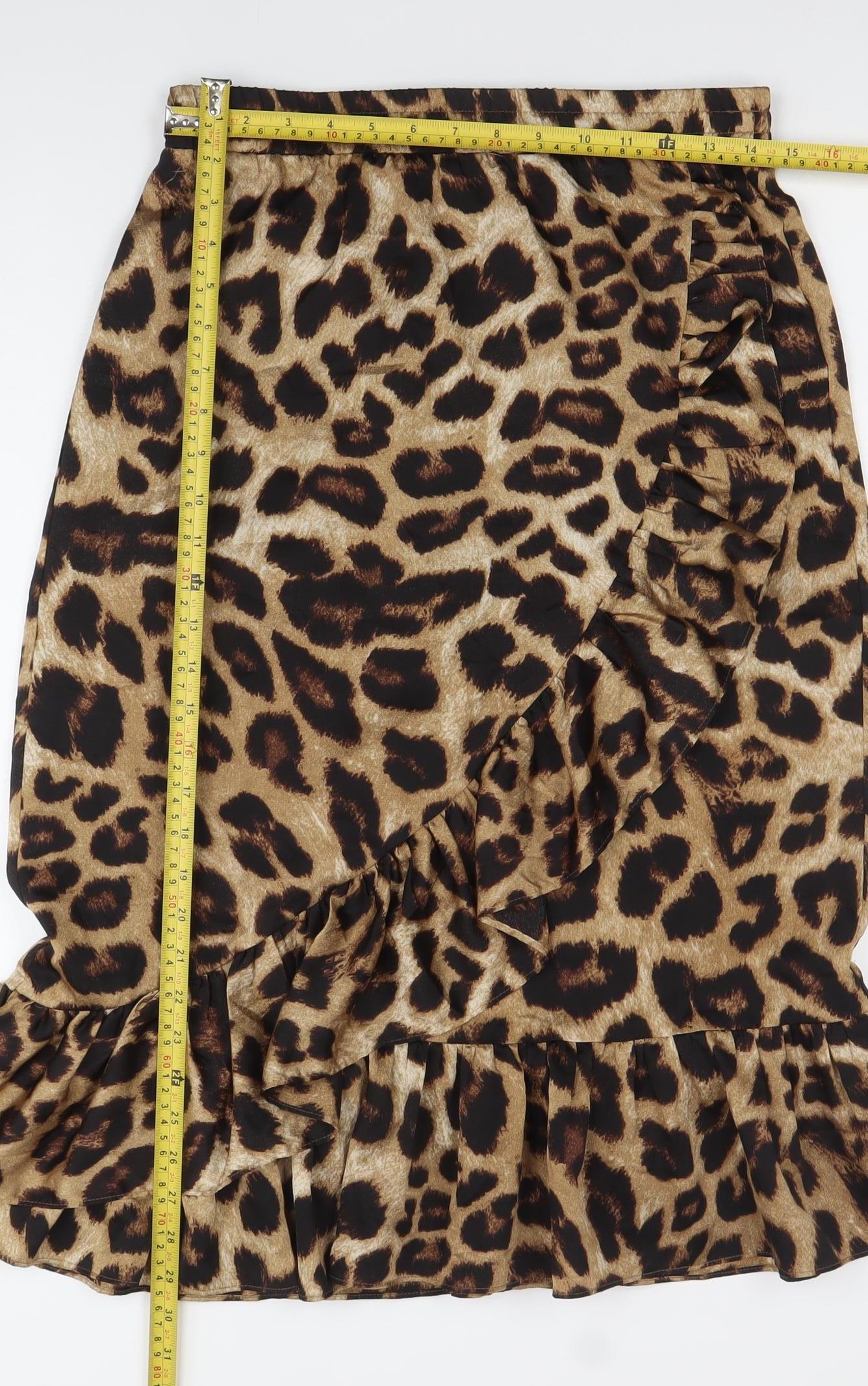Pieces Women’s Brown Leopard Print Midi Tulip Skirt Size M