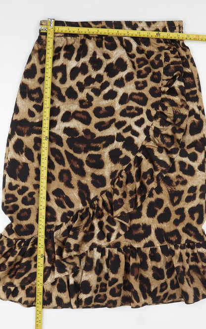 Pieces Women’s Brown Leopard Print Midi Tulip Skirt Size M