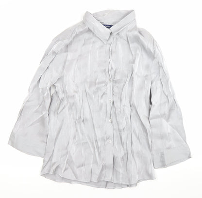 Reliments Womens Grey L Button-Up 3/4 Sleeve Rayon Blend Shirt
