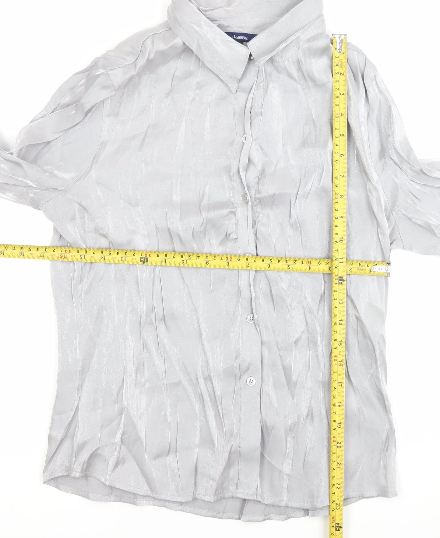 Reliments Womens Grey L Button-Up 3/4 Sleeve Rayon Blend Shirt