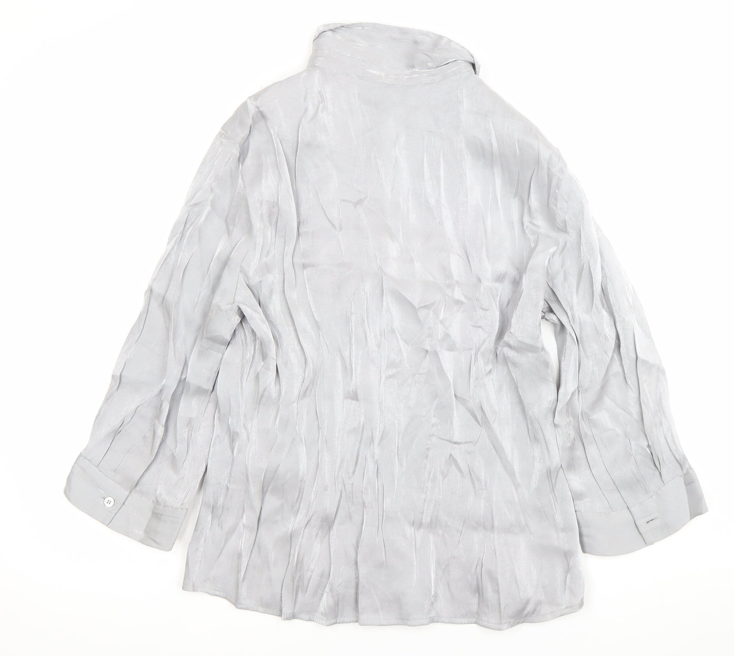 Reliments Womens Grey L Button-Up 3/4 Sleeve Rayon Blend Shirt