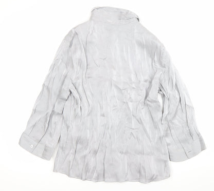 Reliments Womens Grey L Button-Up 3/4 Sleeve Rayon Blend Shirt