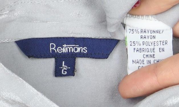 Reliments Womens Grey L Button-Up 3/4 Sleeve Rayon Blend Shirt