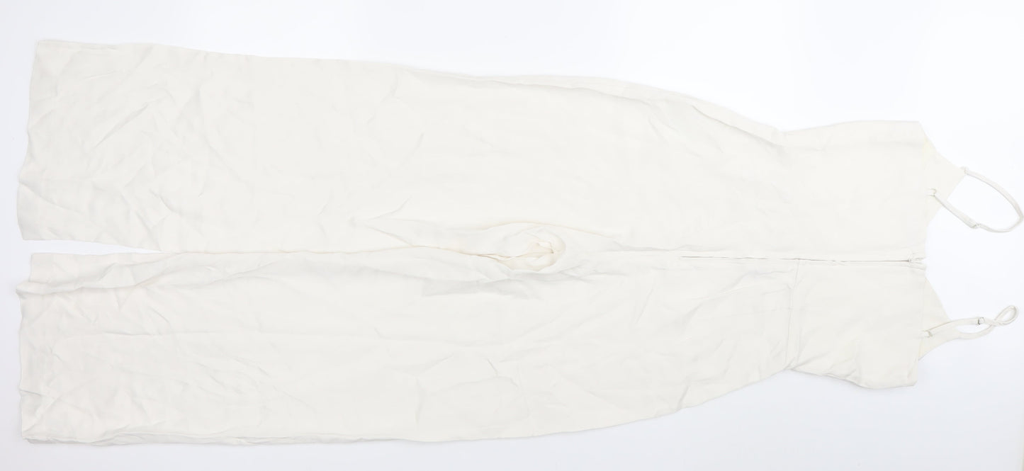 H&M Women Ivory Viscose Sleeveless Wide-Leg Jumpsuit Size 6