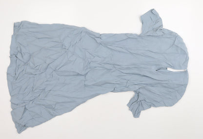 H&M Women’s Blue Midi Fit & Flare Dress Size 8 Short Sleeve V-Neck