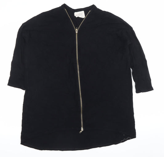 Womens UK Size L Post Card Black Tunic Blouse