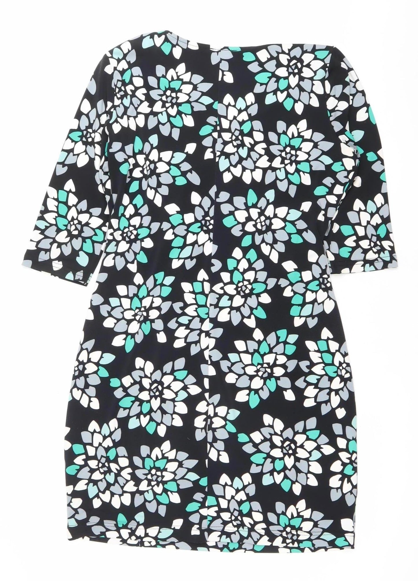 Minuet Petite Womens Black Floral V-Neck Sheath Dress Size 14