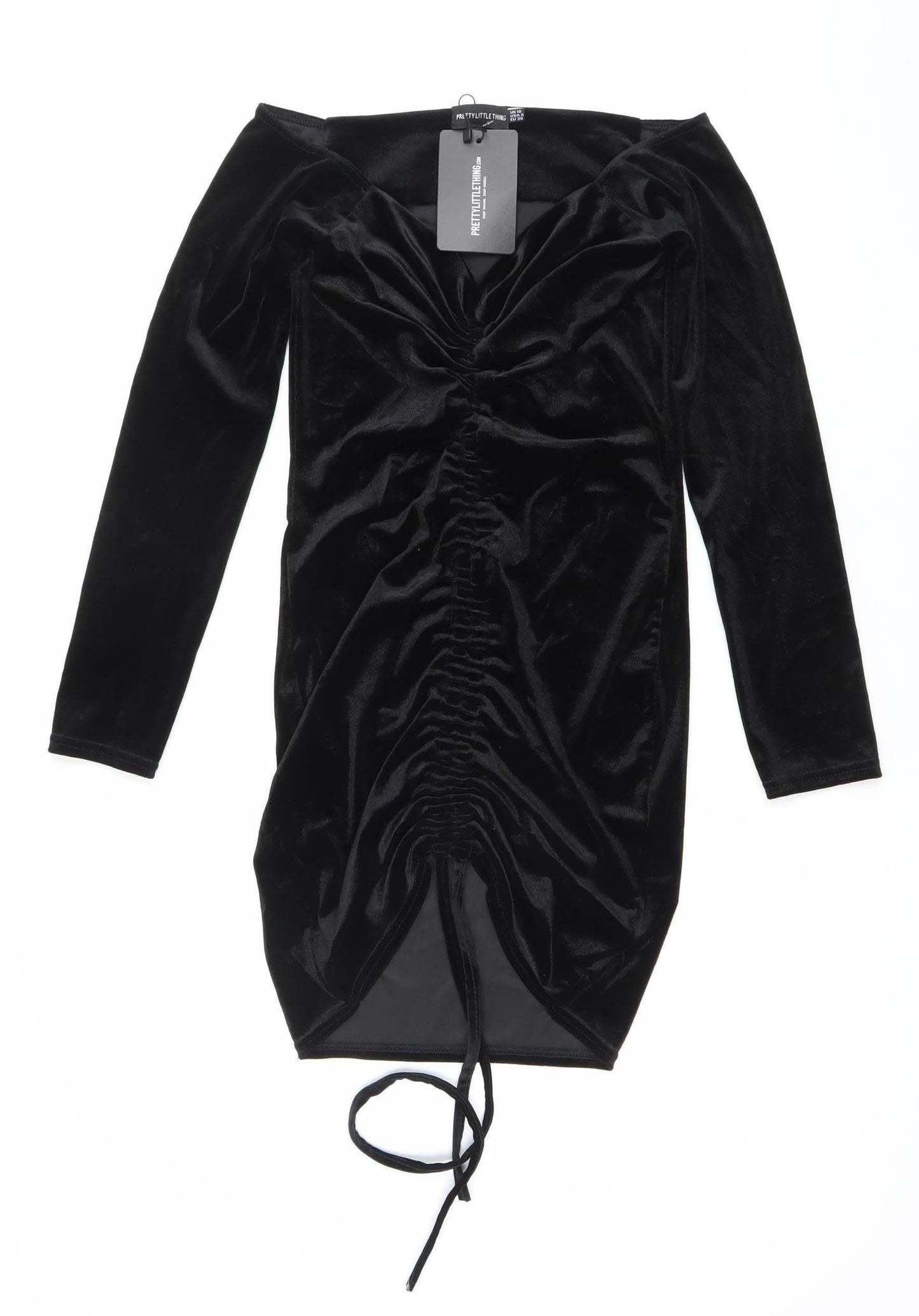 PrettyLittleThing Women’s Black Velvet Off Shoulder Bodycon Dress Size 10
