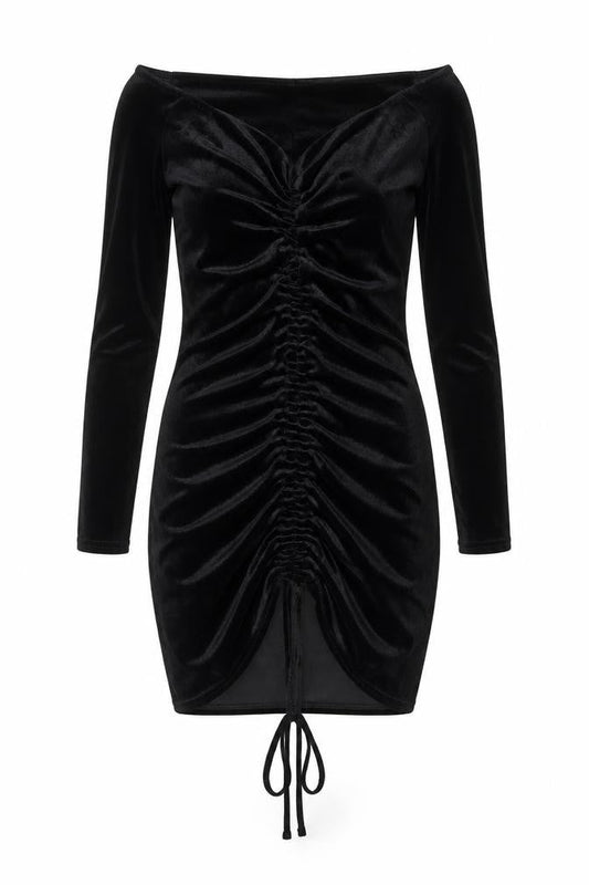 PrettyLittleThing Women’s Black Velvet Off Shoulder Bodycon Dress Size 10