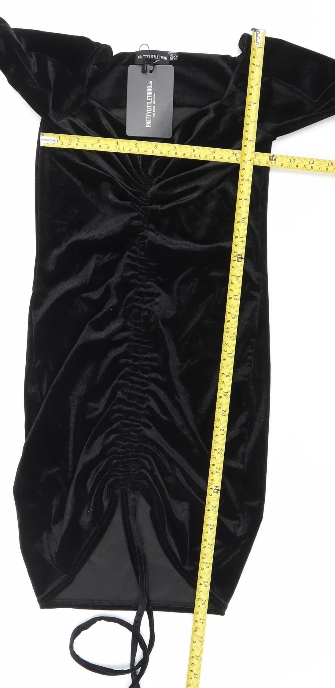 PrettyLittleThing Women’s Black Velvet Off Shoulder Bodycon Dress Size 10