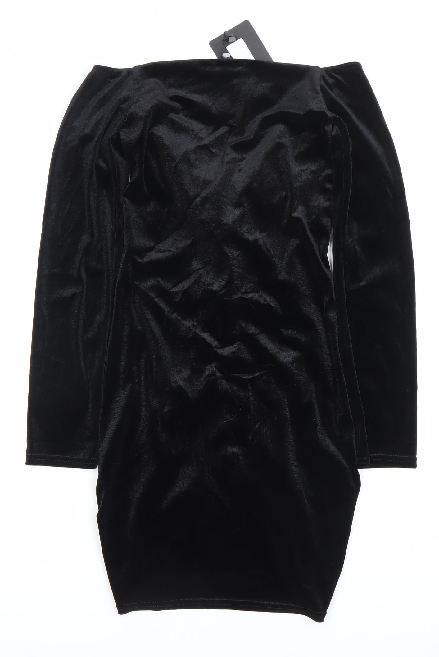 PrettyLittleThing Women’s Black Velvet Off Shoulder Bodycon Dress Size 10