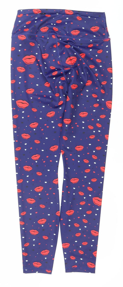 CiCi Womens Blue Red Lips Print Slim Fit Activewear Leggings Size S
