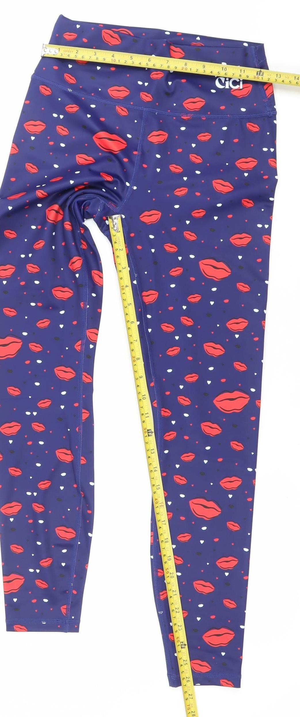 CiCi Womens Blue Red Lips Print Slim Fit Activewear Leggings Size S