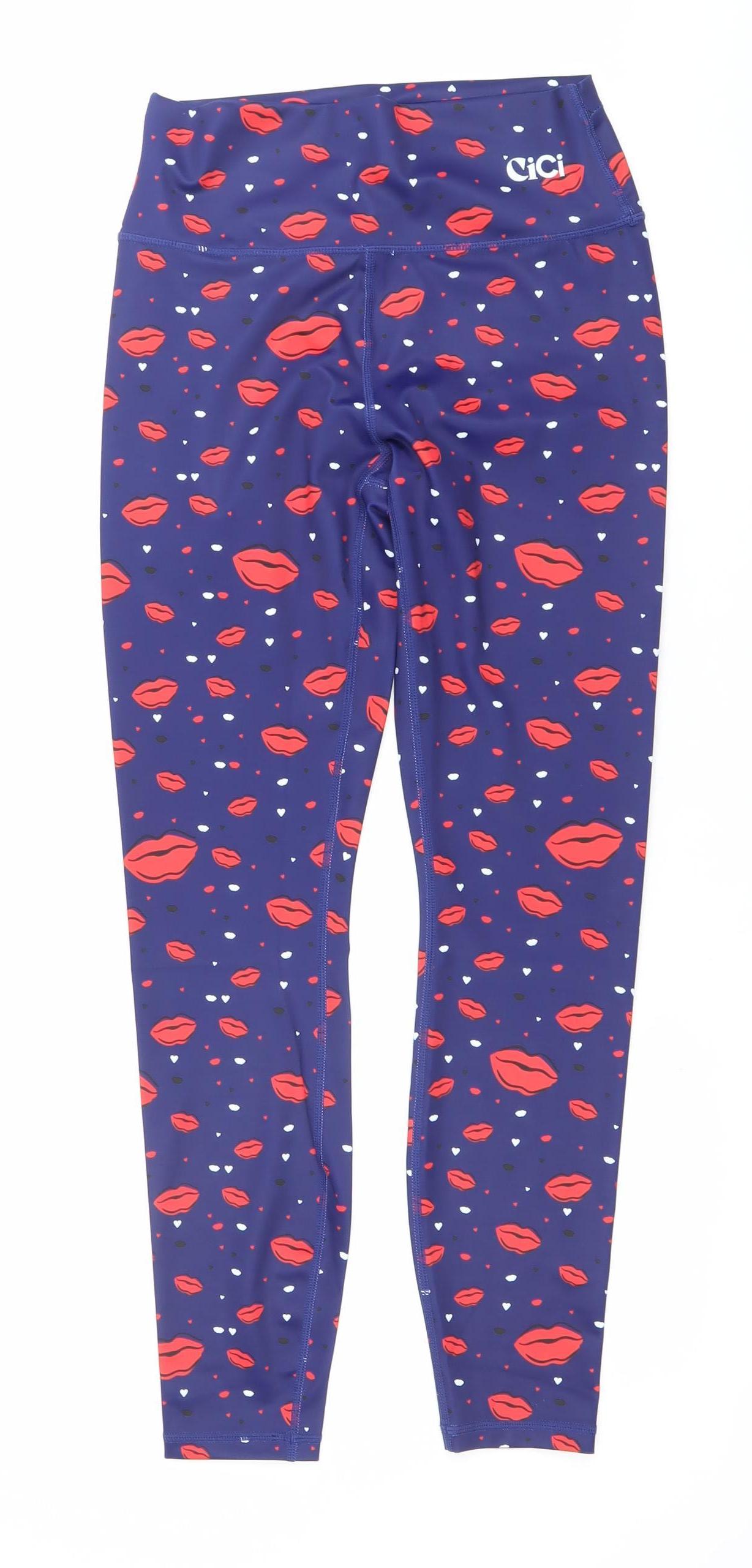 CiCi Womens Blue Red Lips Print Slim Fit Activewear Leggings Size S