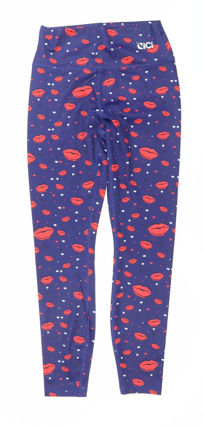 CiCi Womens Blue Red Lips Print Slim Fit Activewear Leggings Size S