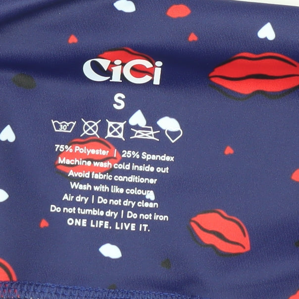 CiCi Womens Blue Red Lips Print Slim Fit Activewear Leggings Size S