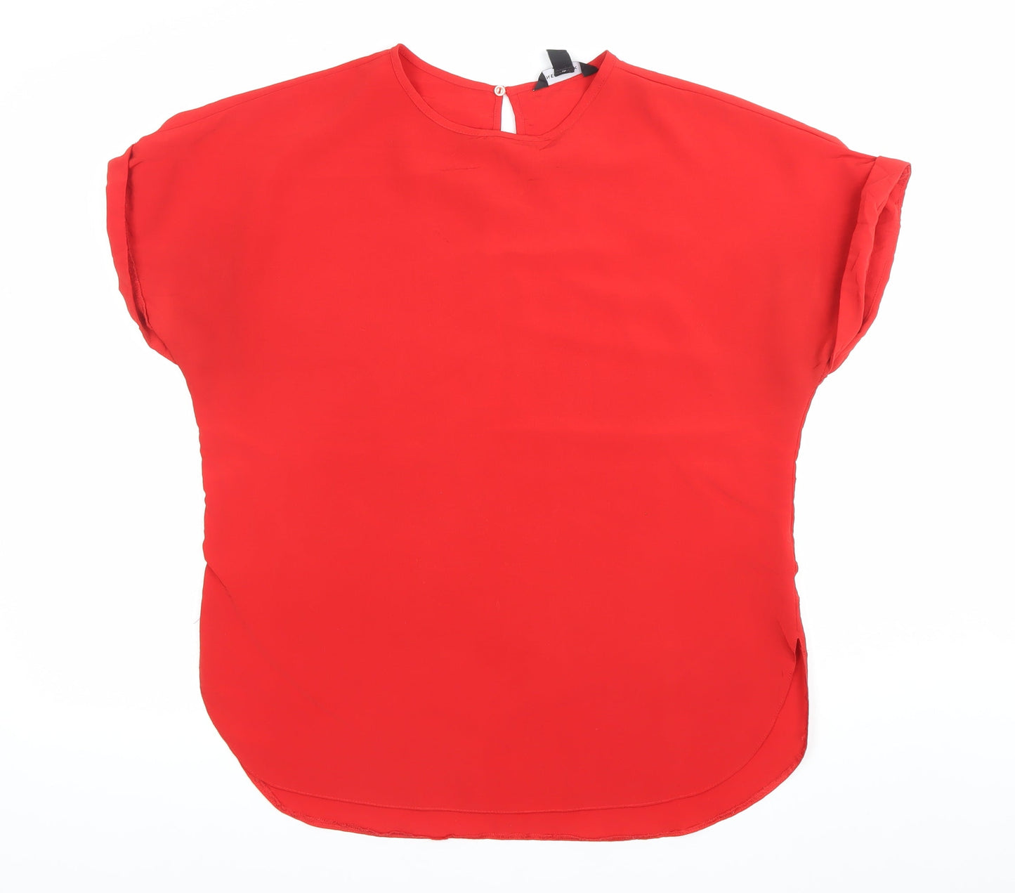 New Look Womens Red Blouse Size 14 Short Sleeve Crew Neck Polyester