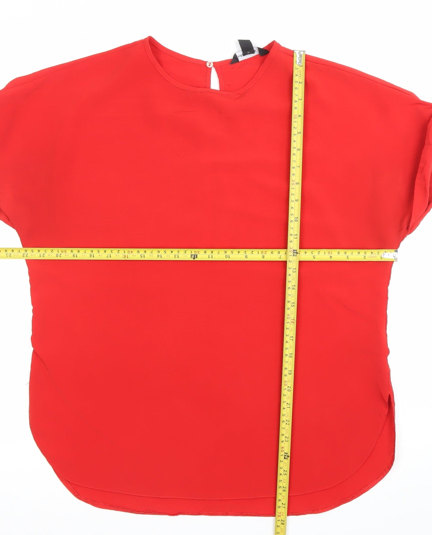 New Look Womens Red Blouse Size 14 Short Sleeve Crew Neck Polyester