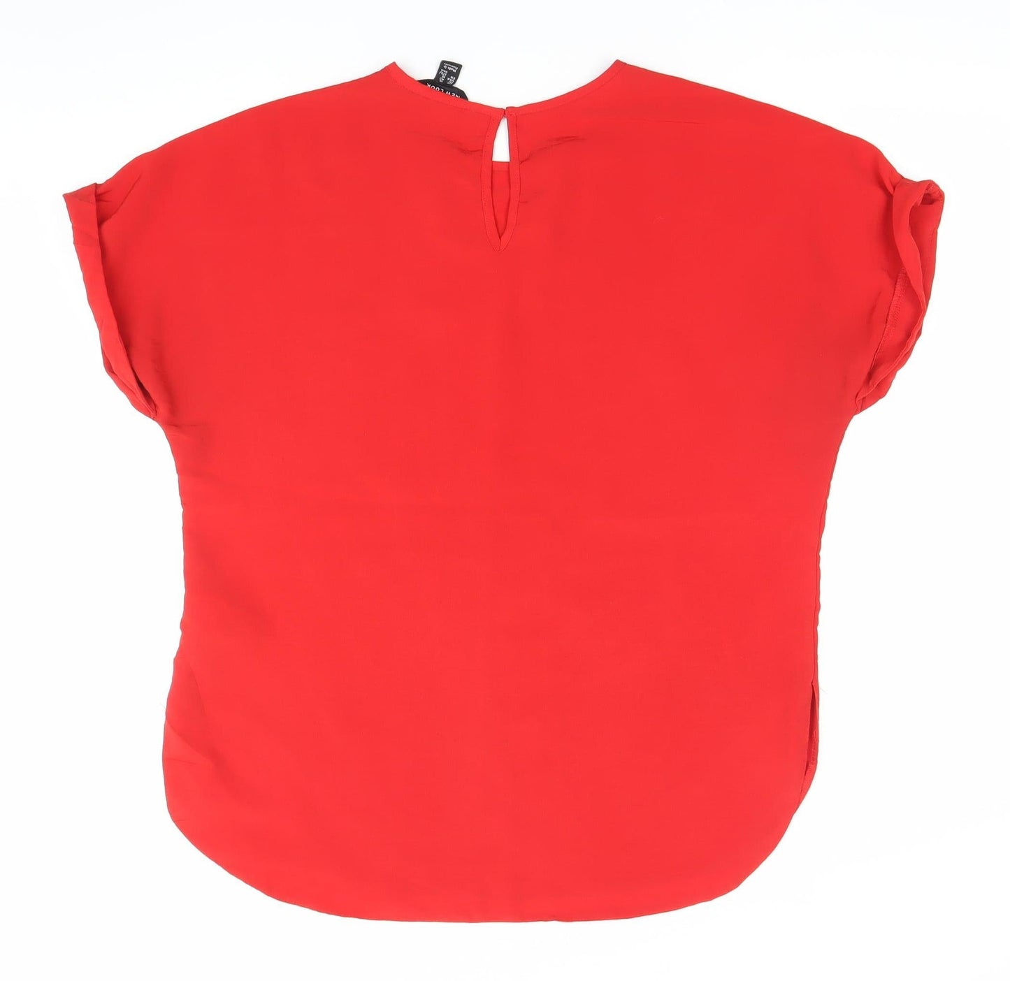 New Look Womens Red Blouse Size 14 Short Sleeve Crew Neck Polyester