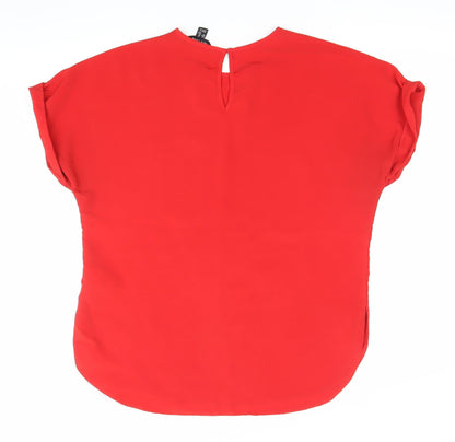 New Look Womens Red Blouse Size 14 Short Sleeve Crew Neck Polyester