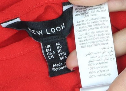 New Look Womens Red Blouse Size 14 Short Sleeve Crew Neck Polyester