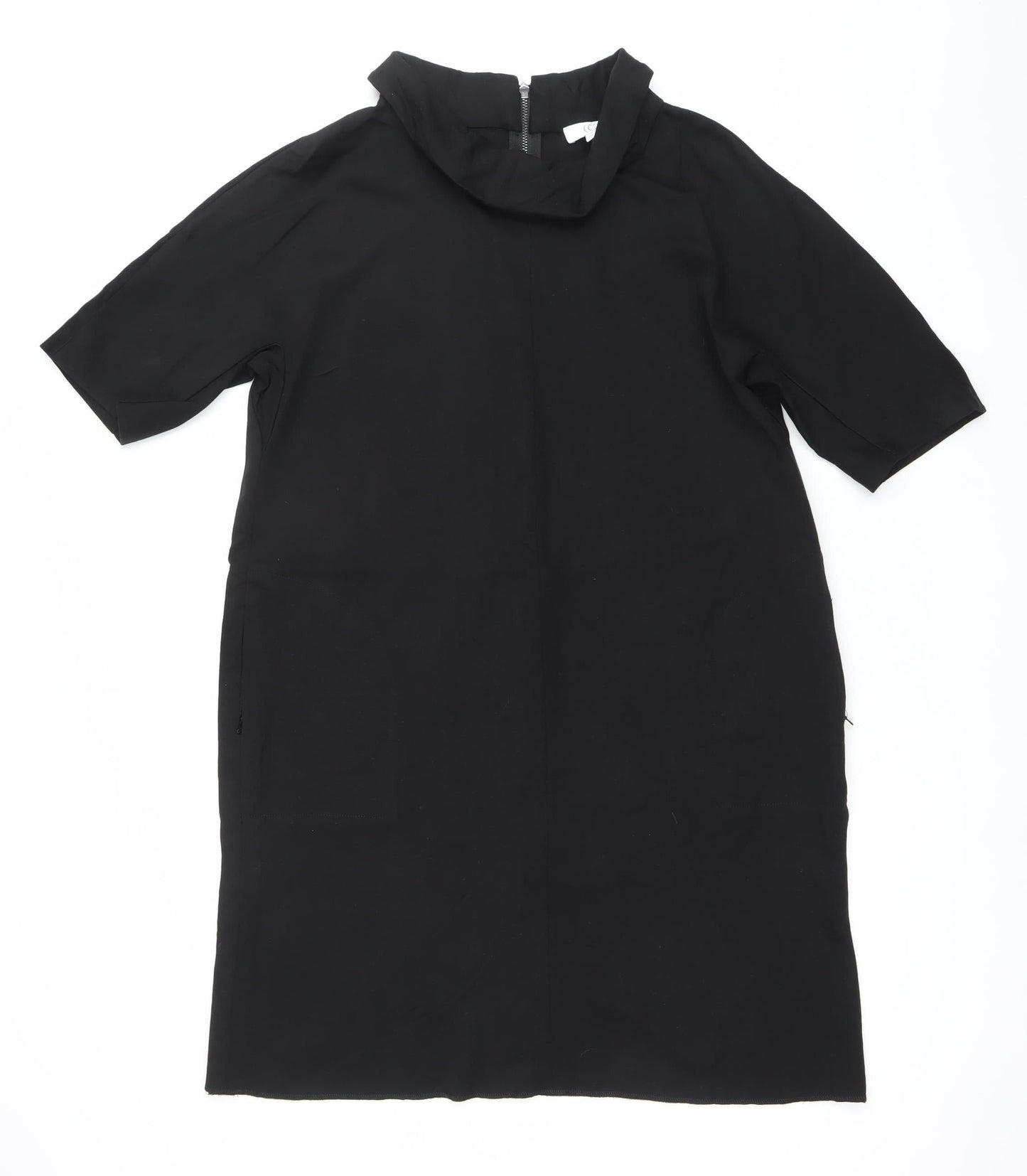 Women's Black Shift Knee Length Dress Size 16 High Neck Half Sleeve