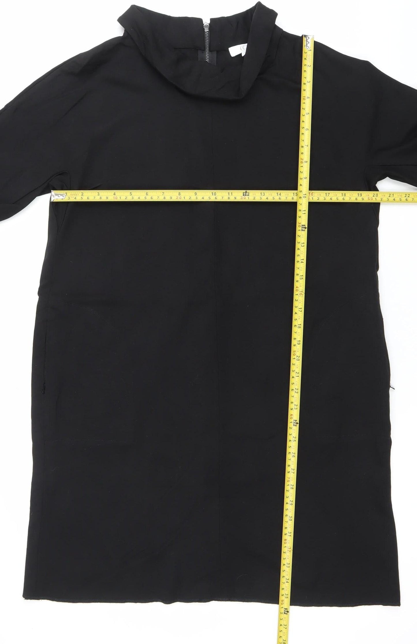 Women's Black Shift Knee Length Dress Size 16 High Neck Half Sleeve