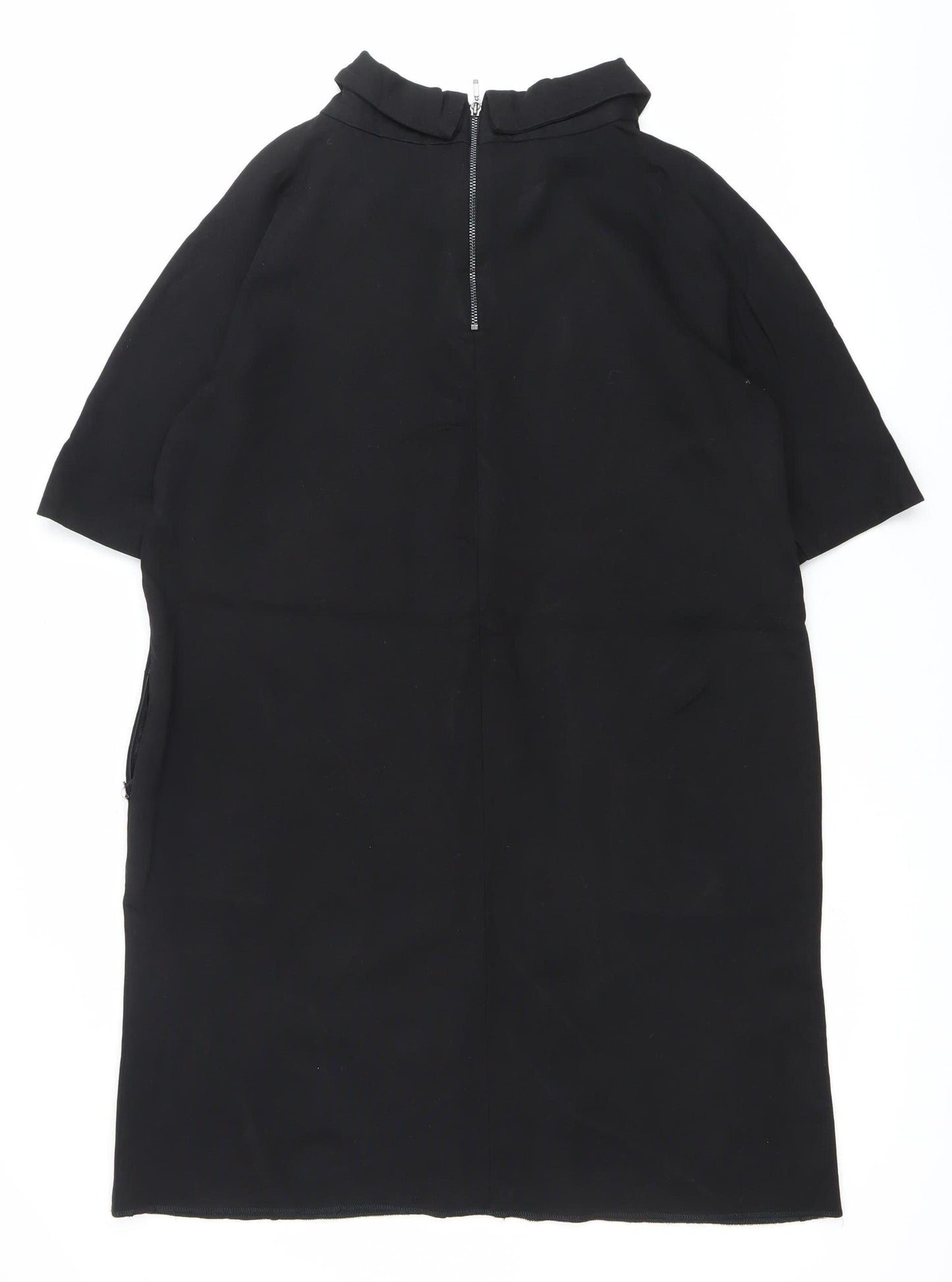 Women's Black Shift Knee Length Dress Size 16 High Neck Half Sleeve