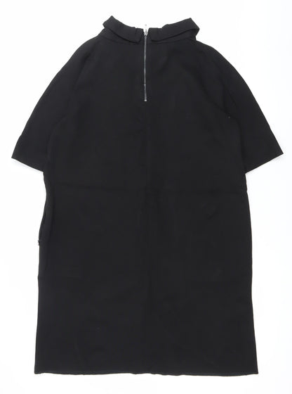 Women's Black Shift Knee Length Dress Size 16 High Neck Half Sleeve