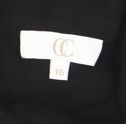 Women's Black Shift Knee Length Dress Size 16 High Neck Half Sleeve