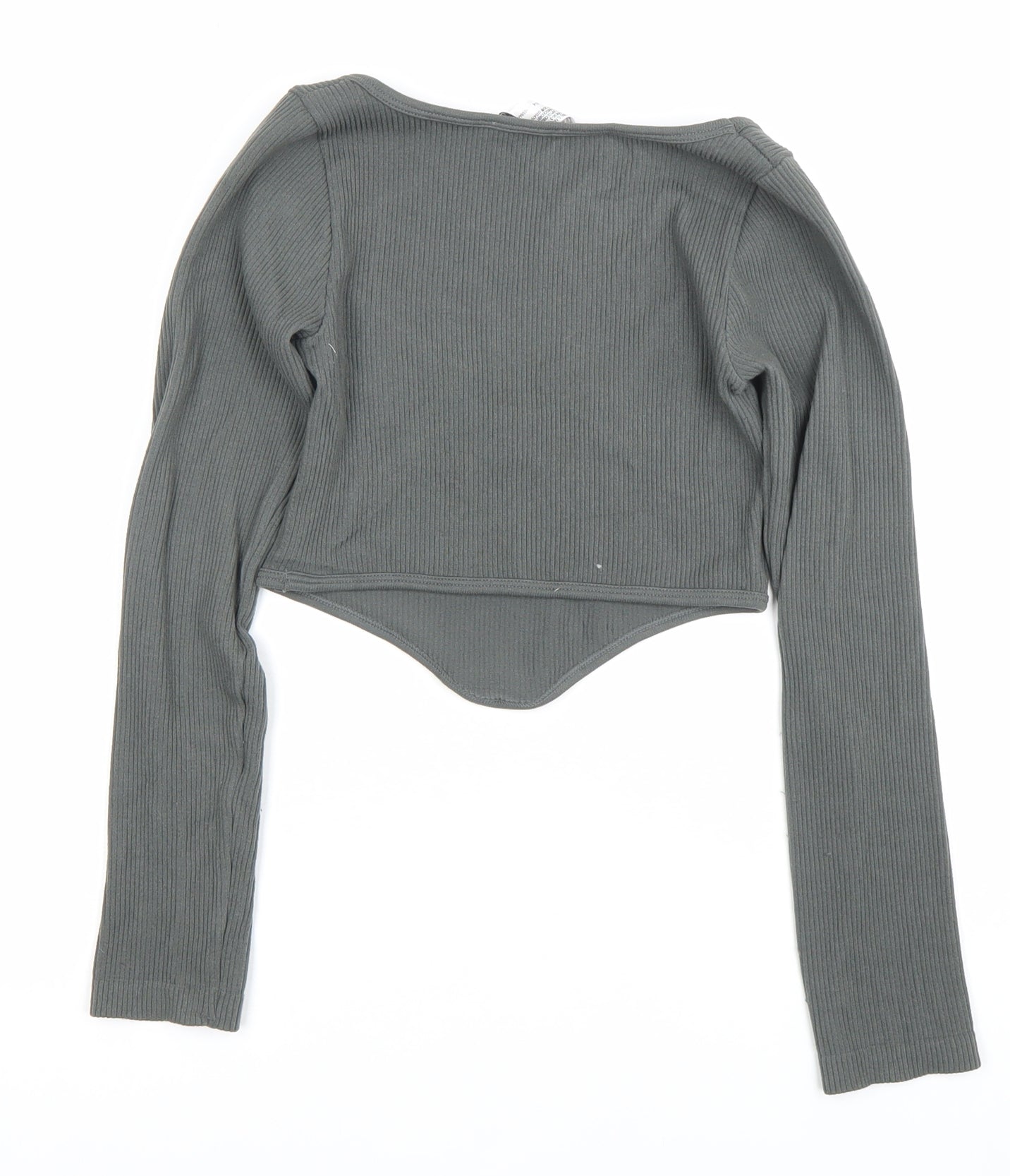 Zara Womens Grey XS Cropped Long Sleeve Knit Scoop Neck Top