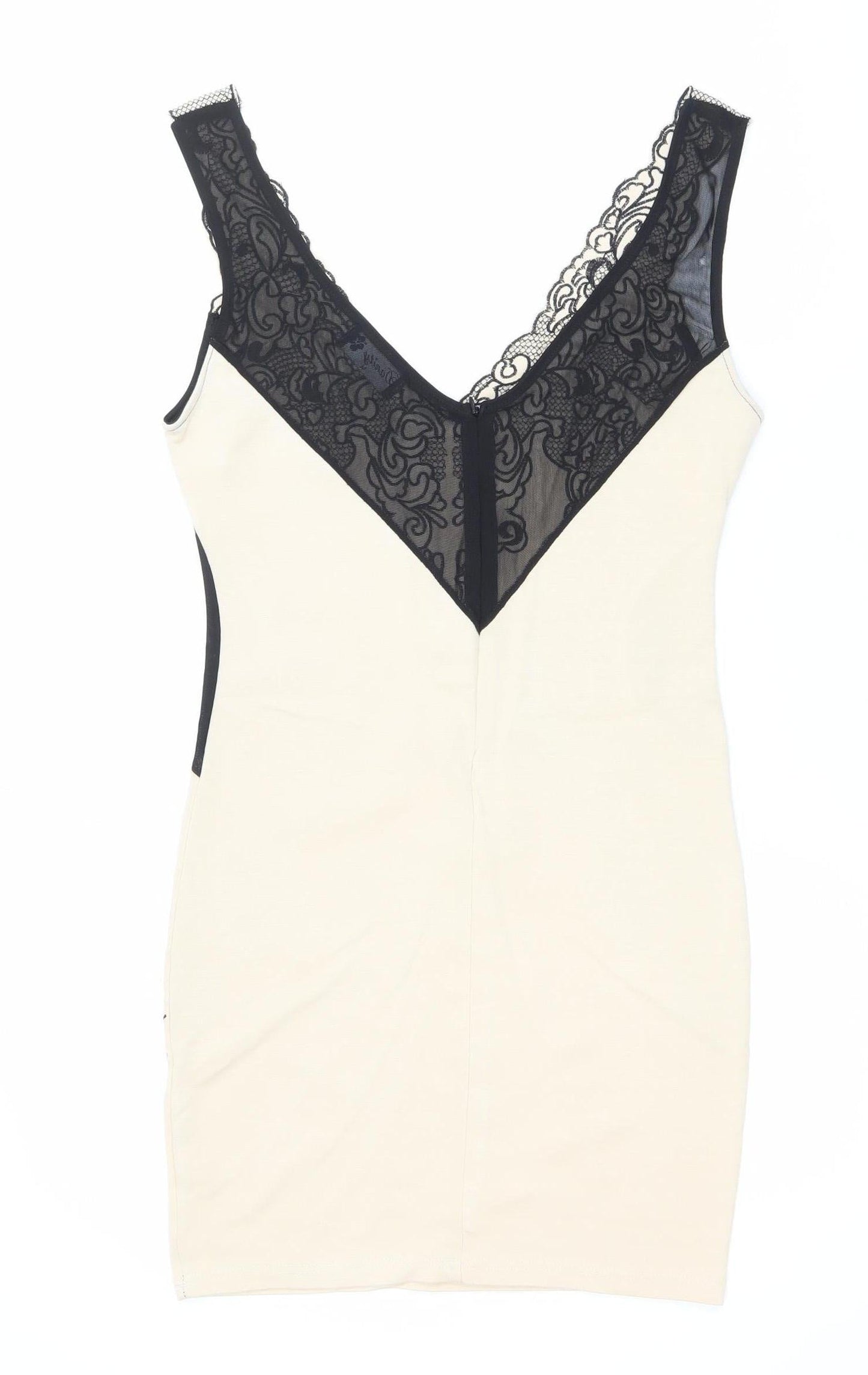 Dazlly Women’s Beige Black Lace Bodycon Knee Dress M