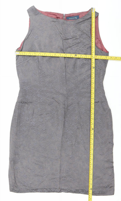 Debenhams Women’s Grey Floral Sheath Dress Size 14 Sleeveless