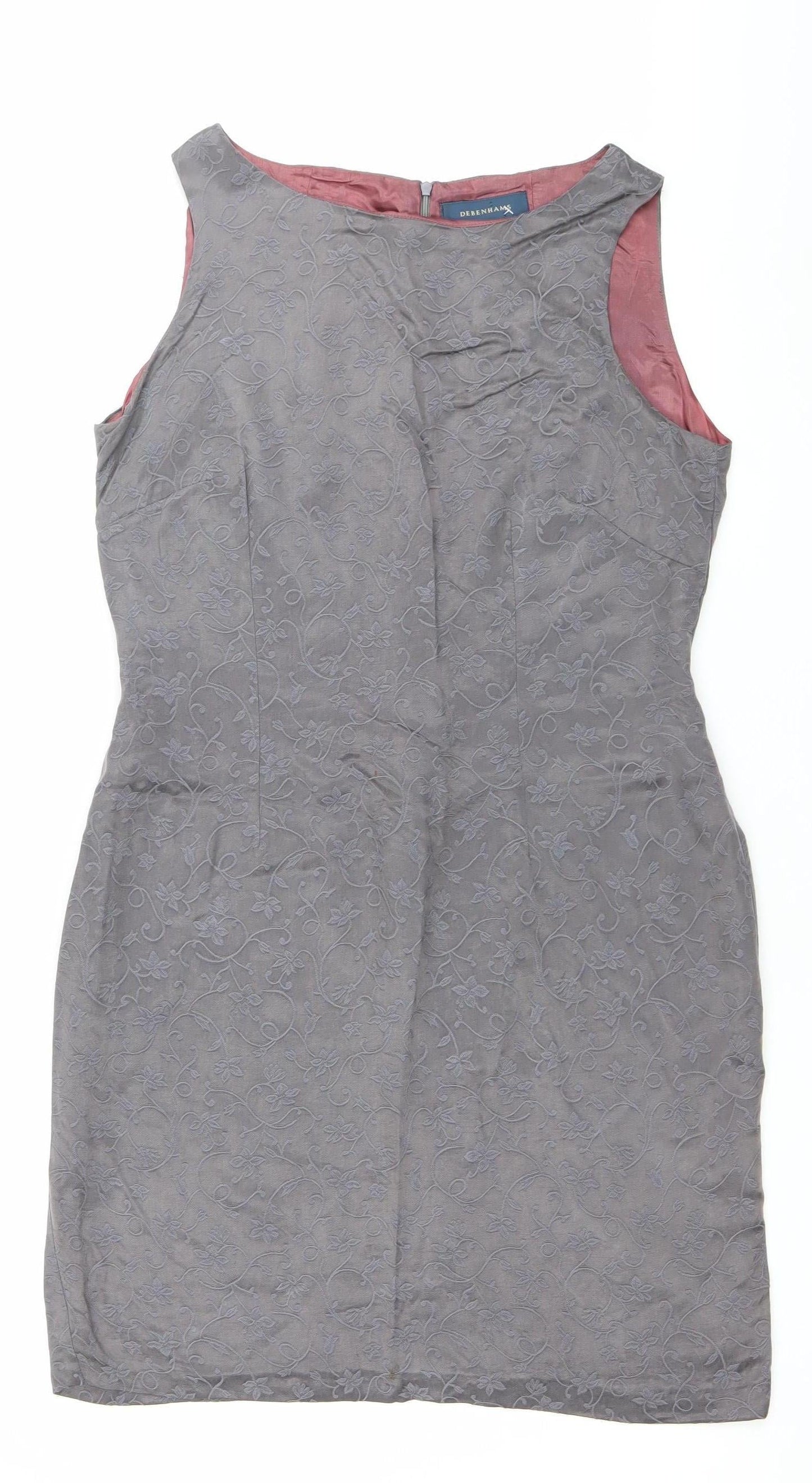 Debenhams Women’s Grey Floral Sheath Dress Size 14 Sleeveless