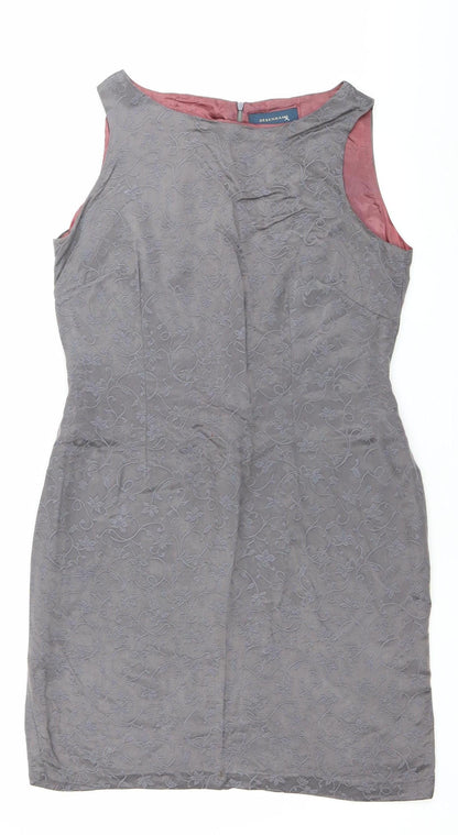 Debenhams Women’s Grey Floral Sheath Dress Size 14 Sleeveless