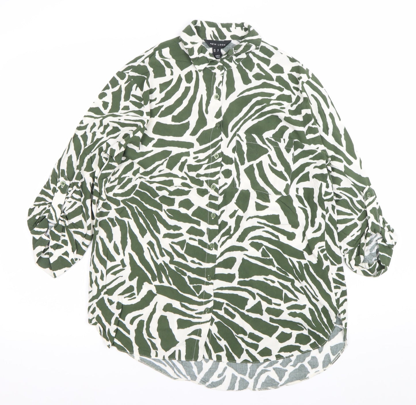 New Look Womens Green Animal Print Button-Up Shirt UK 10