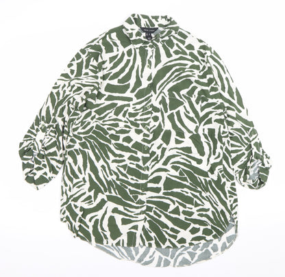 New Look Womens Green Animal Print Button-Up Shirt UK 10