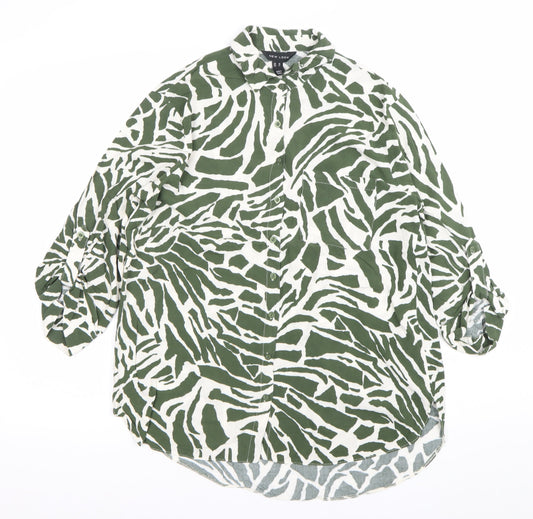 New Look Womens Green Animal Print Button-Up Shirt UK 10