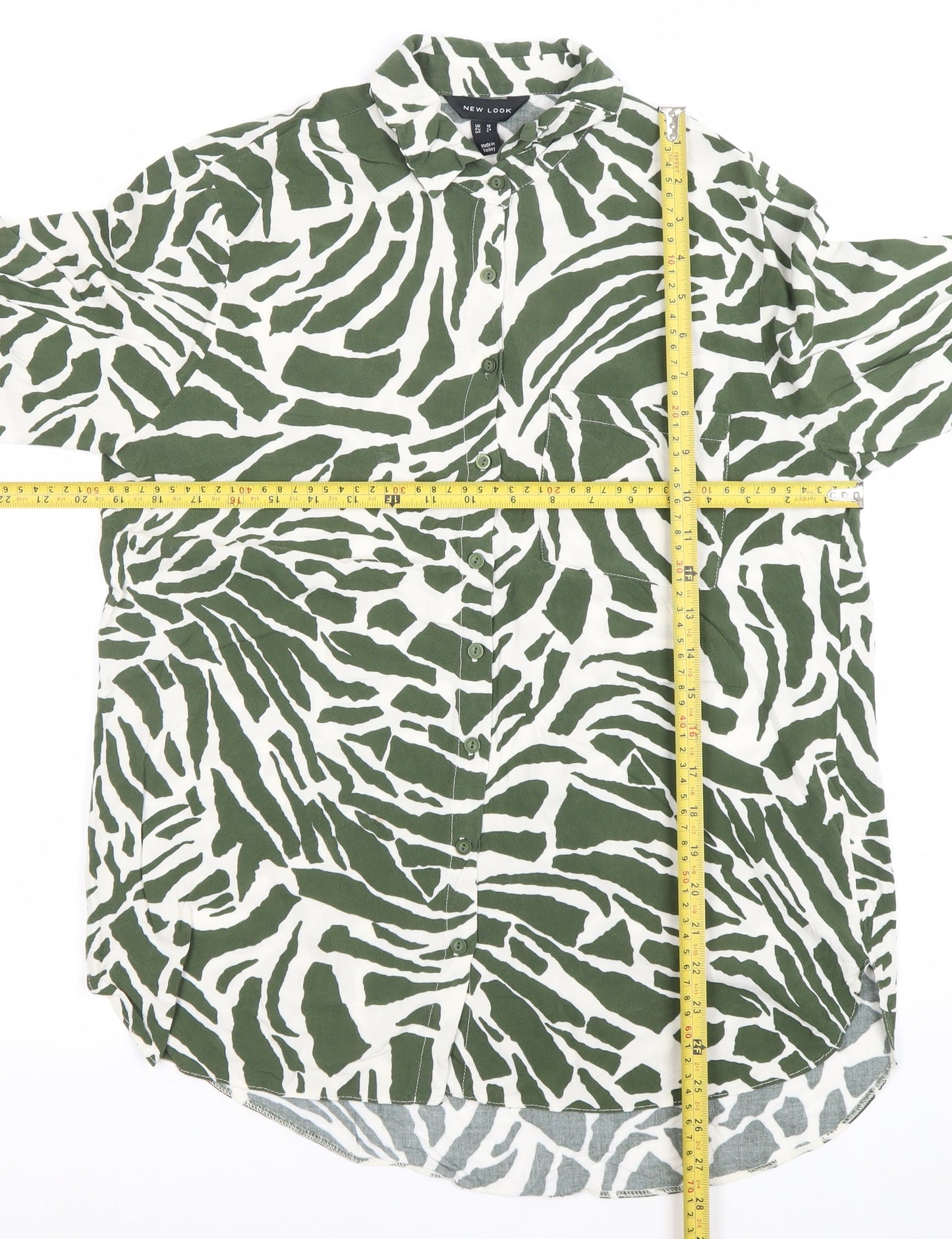New Look Womens Green Animal Print Button-Up Shirt UK 10