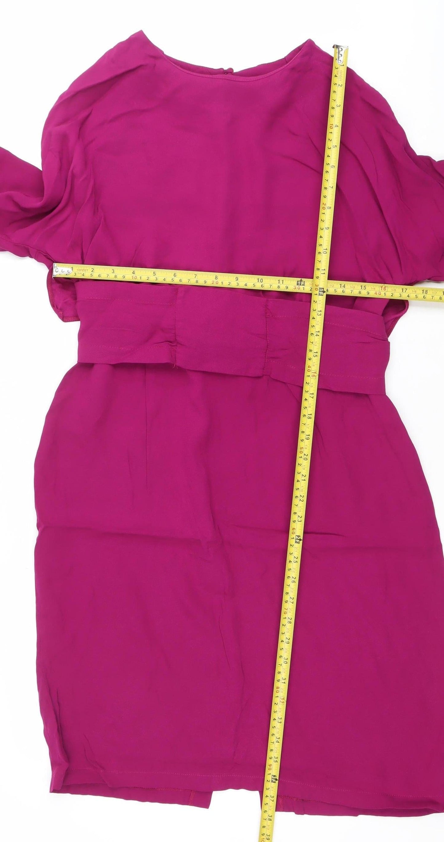 Finery Women Pink Viscose Wrap Dress Size 10 Belted Long Sleeve
