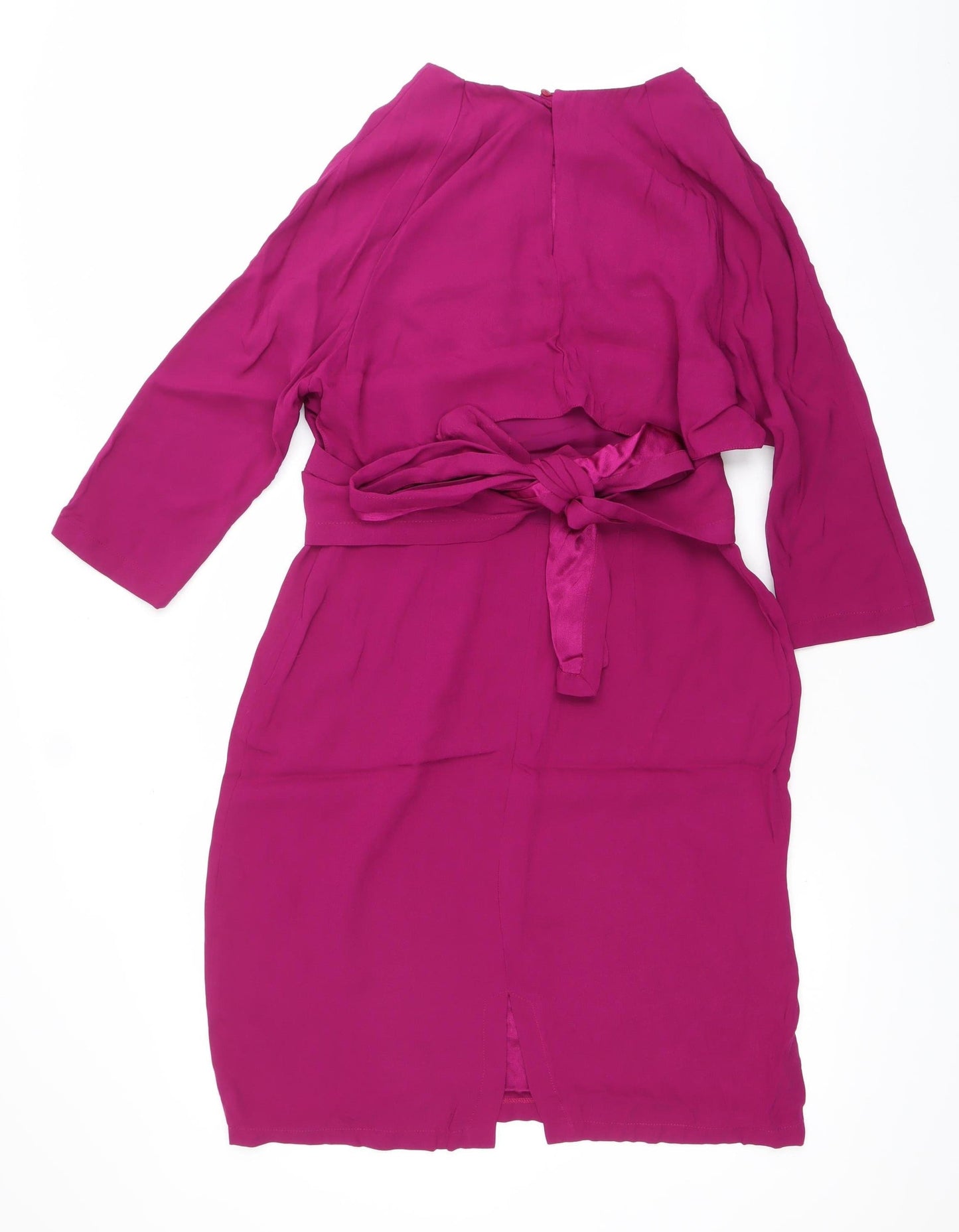 Finery Women Pink Viscose Wrap Dress Size 10 Belted Long Sleeve