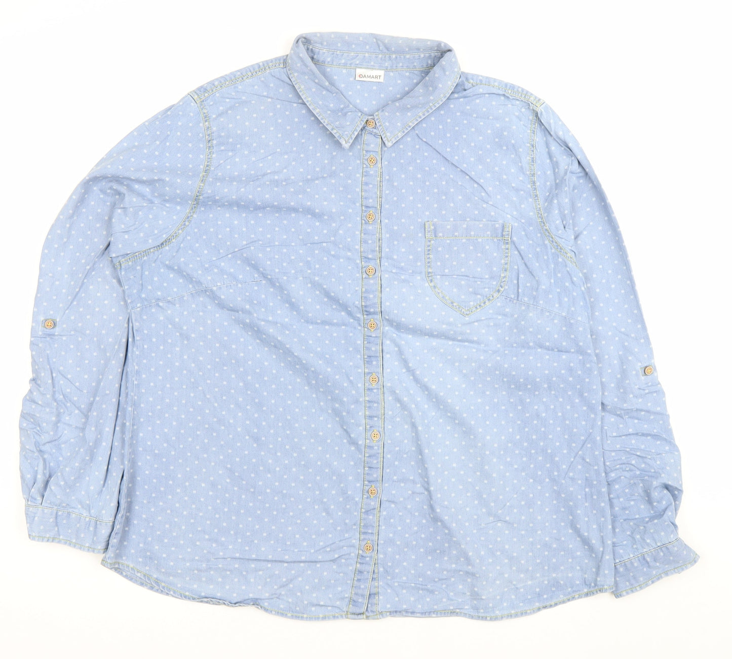 Damart Women’s Blue Polka Dot Button-Up Cotton Shirt UK 20